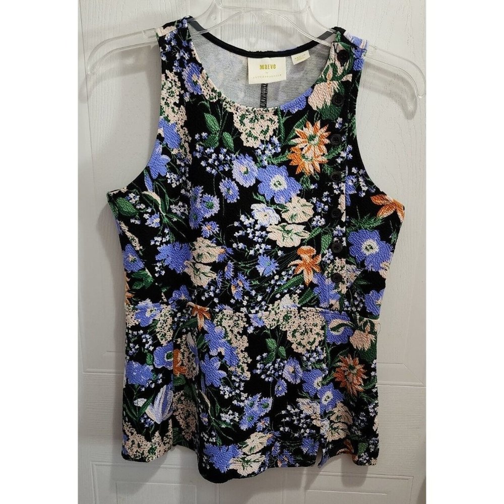 Maeve Anthropologie Women's Sleeveless Blouse Top Stretch Cotton Blend Floral M‎